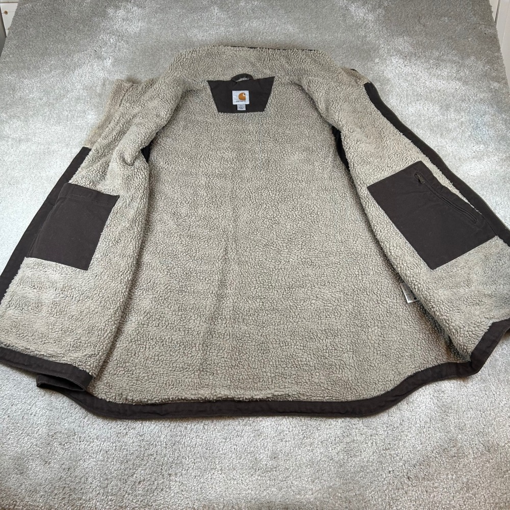 Carhartt 104277 DKB Mock Neck Sherpa Lined Vest Mens 2XL Brown Duck Canvas Zip - Picture 5 of 12